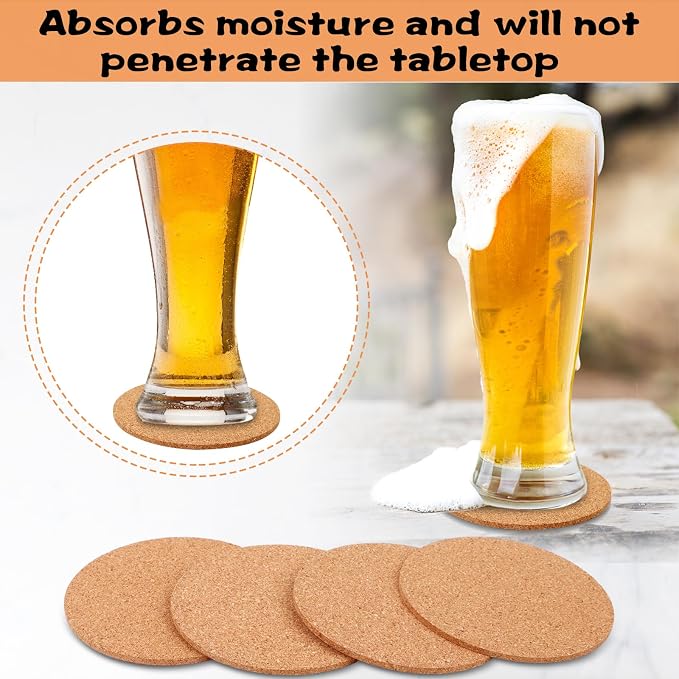 100 Pcs Cork Coasters for Drinks Thicken Blank Coasters DIY Crafts Absorbent - Image 3