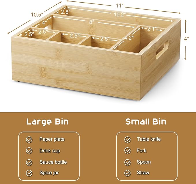 ALELION Bamboo Utensil Holder for Party, Paper Plate Organizer for Countertop - Image 5
