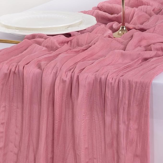 Cheesecloth Table Runner Summer Boho Wedding Birthday Party Home Decor | Mauve - Image 6