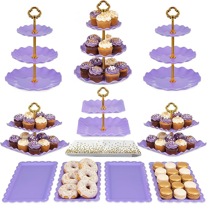 Pack of 11 NWK Cake Stand Set of Cupcake Stand, Tray & Table Cloth | Includes 3 by NWK