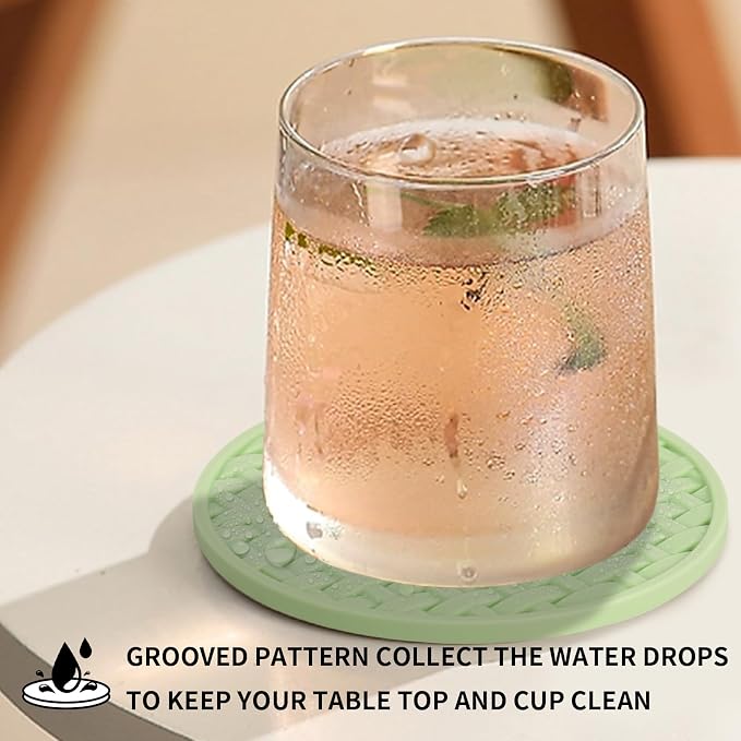 4 Inch Round Green Silicone Drink Coasters Set of 6 - Image 3