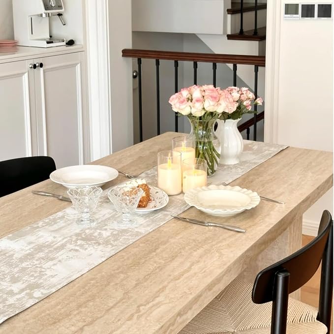 Beige Table Runner Modern Art Farmhouse Table Runners Retro Rustic Style - Image 5