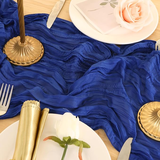 8 Pack Royal Blue Cheesecloth Table Runner 120 Inch Boho Wedding Decor | - Image 7