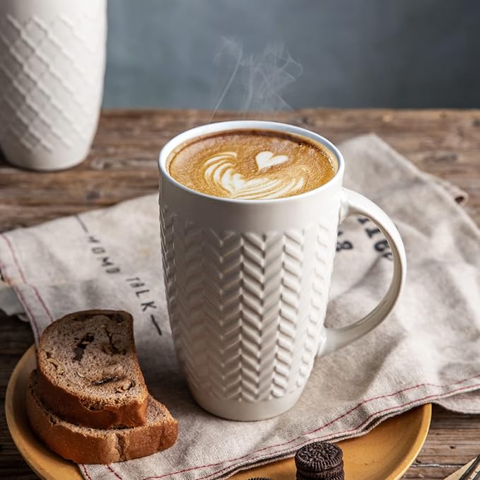 AmorArc 20 oz Large Coffee Mugs Set of 6, Tall Ceramic Coffee Cups | 3 Assorted - Image 5