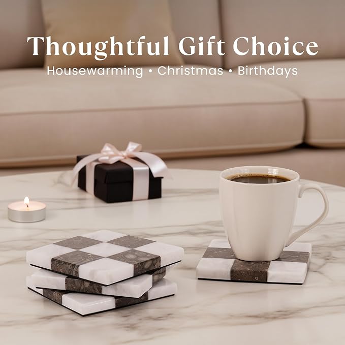Marble Coasters Set of 4, Square Drink Checkered Coasters - Image 7
