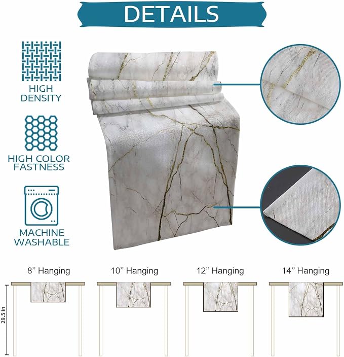 Marble Table Runner-Cotton Linen-Long 120 inche White Gray Gold Dresser Scarves - Image 7
