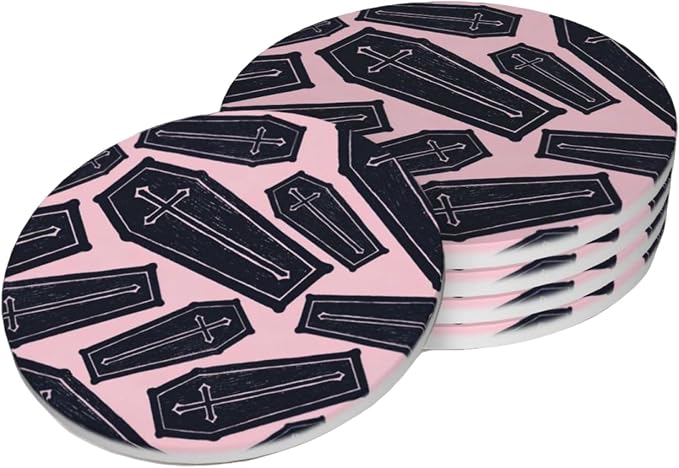 Coffin Creepy Horror Coasters Set of 4, Absorbent Ceramic Drink Coasters Cup Mat by Unknown