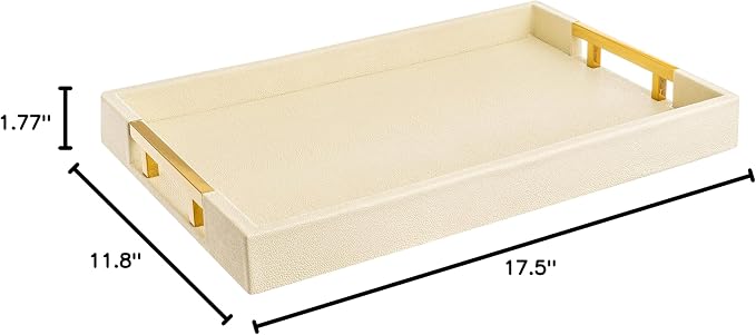 Modern Elegant 17.5”x12” Rectangle Cream Rectangle Shagreen Faux Leather - Image 7