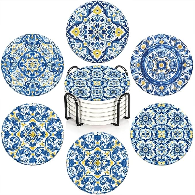 Set of 6 Coasters for Drink, Modern Bohemian Style, Housewarming Gift, Home by BaHomeck