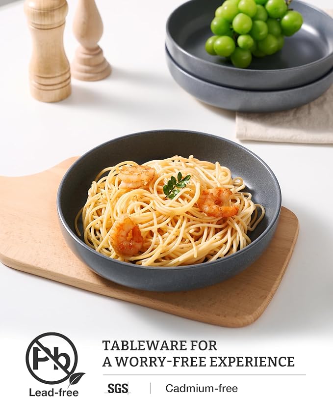 famiware Milkyway 33 oz Pasta Bowls Set of 8, Matte Dark Charcoal | Double - Image 2