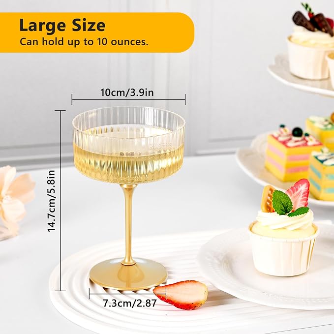 ZOMUIA Ribbed Coupe Glasses 28 Pcs, 10 oz Plastic Champagne Coupe Detachable - Image 2
