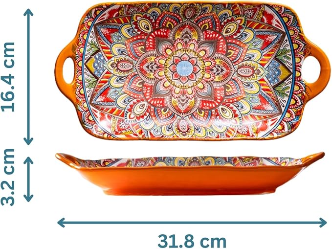Serving Tray with Handles Rectangular Serving Platter Ceramic Extra Large - Image 4
