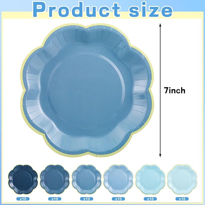 60 Pcs Blue Party Plates, 7 In Dusty Blue Dessert Plates - Image 2