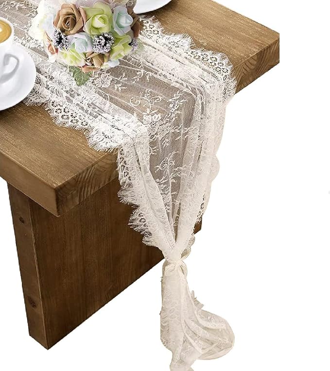 10 Pcs White Lace Table Runner 14 x 120 Inch Embroidered Boho Table Runner by HEIPINIUYE