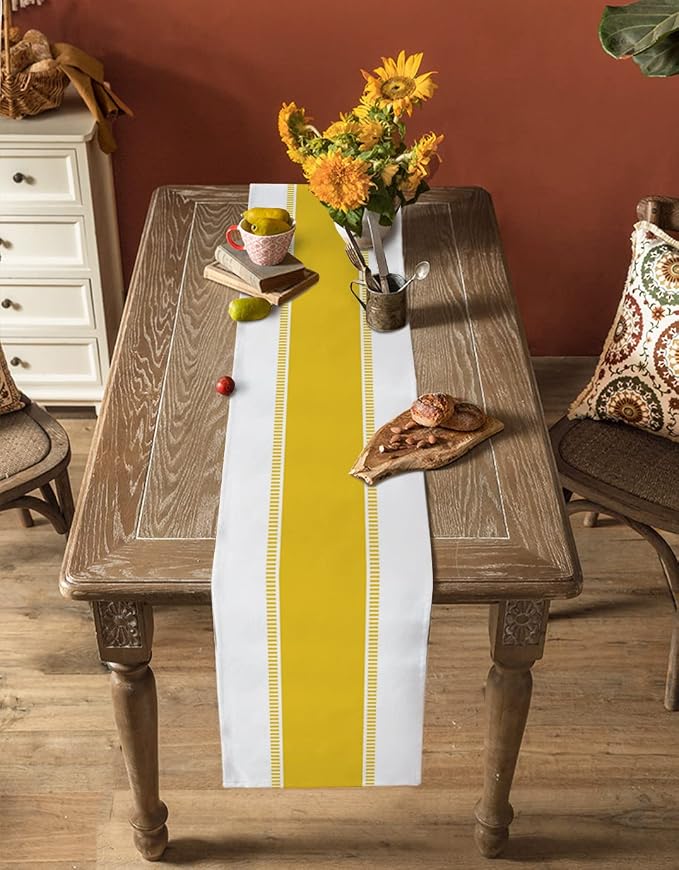 Yellow Table Runners 108 inches Long, Modern Stripes Table Runner Farmhouse - Image 5