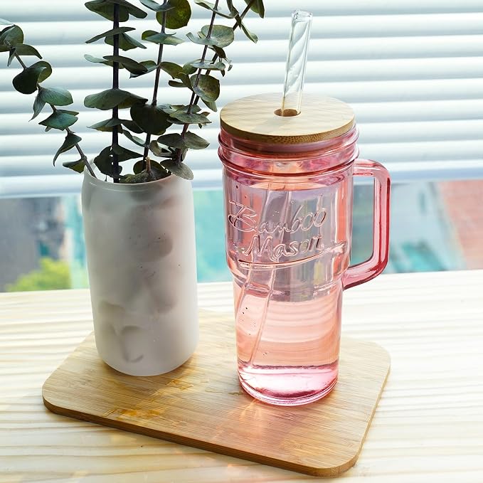 ANOTION Glass Cups with Handle, 24oz Glass Cups with Lids and Straws Travel - Image 5