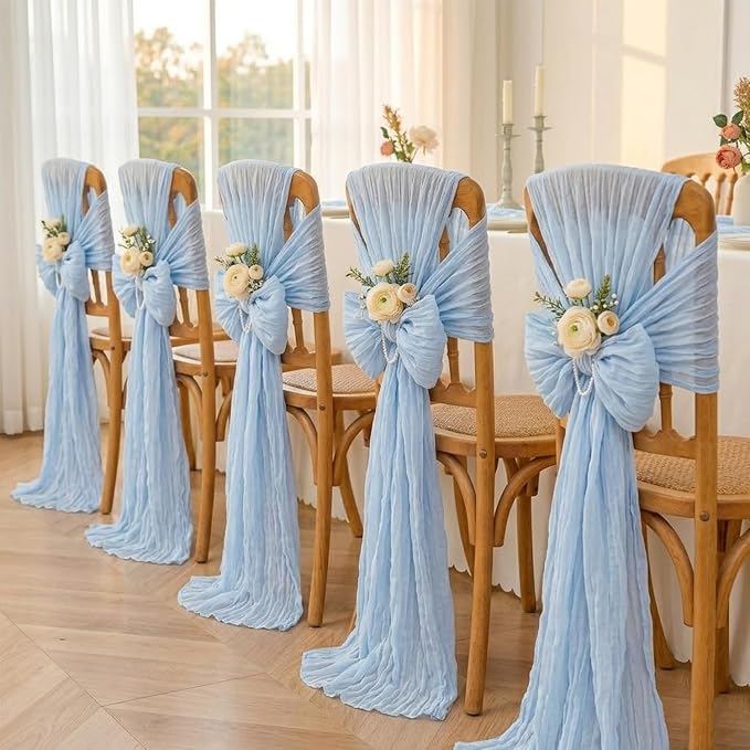 10 Pack Light Blue Cheesecloth Table Runner 22x120 Inch Boho Gauze Table Runner - Image 9