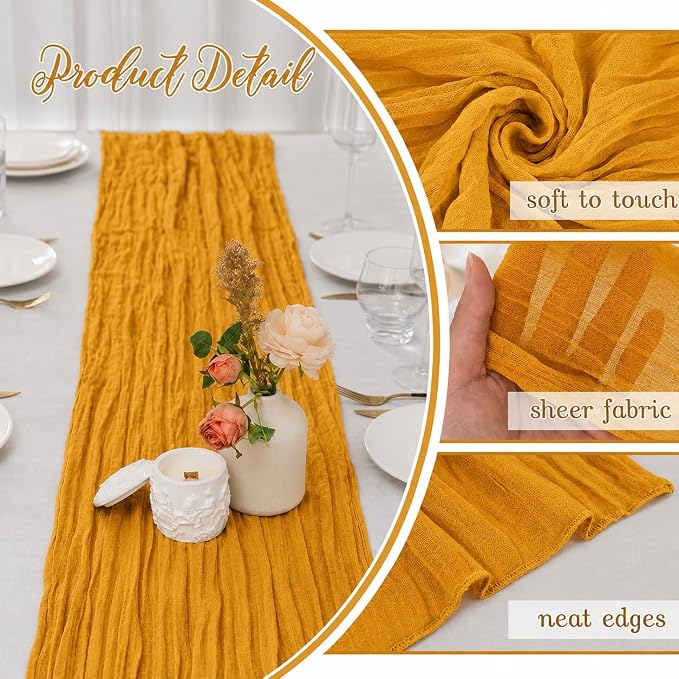 10 Pack Gold Cheesecloth Table Runner 22 x 120 Inch Boho Gauze Table Runner | - Image 2