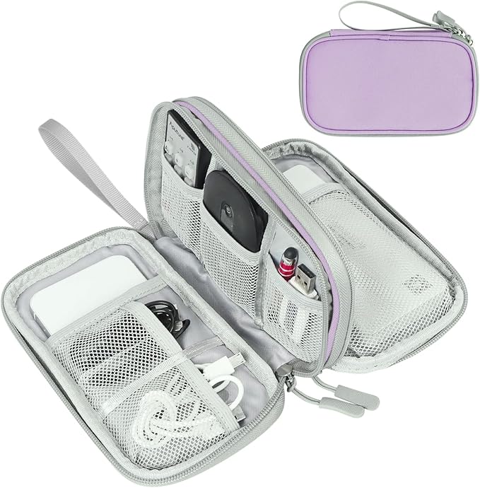 FYY Electronic Organizer, Travel Tech Pouch Bag, Light Purple | Wrist Strap by FYY