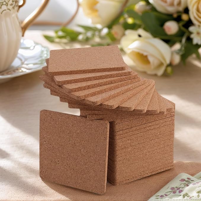 Tebery 30 Pack 4 Inch Square Cork Coasters, 0.2'' Thick Absorbent Drink Pads - Image 9
