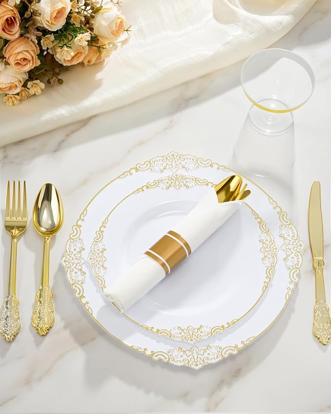 350 Piece Gold Plastic Dinnerware Set - Image 3
