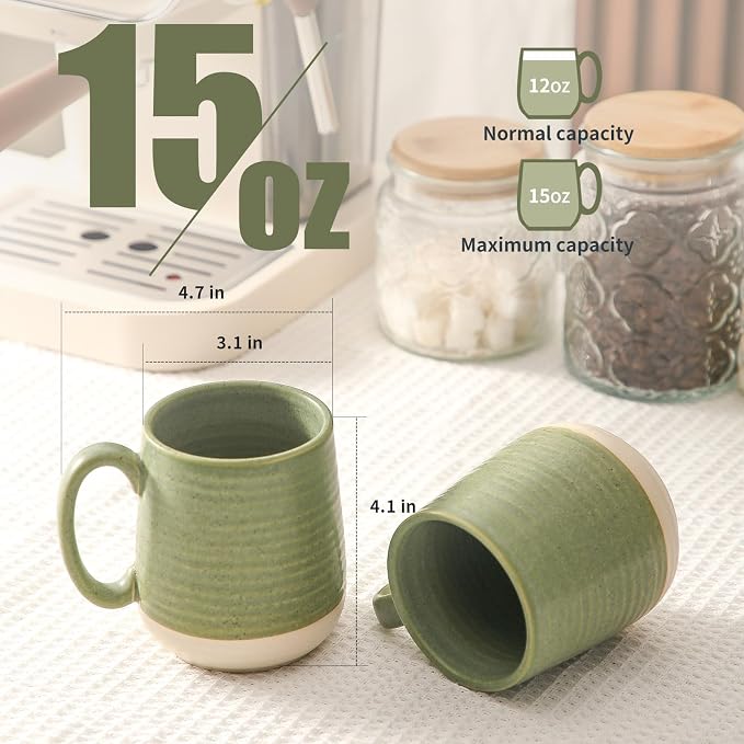 Large Ceramic Coffee Mugs Set - 15 OZ Porcelain Coffee Latte Cups Set of 4 - Image 3