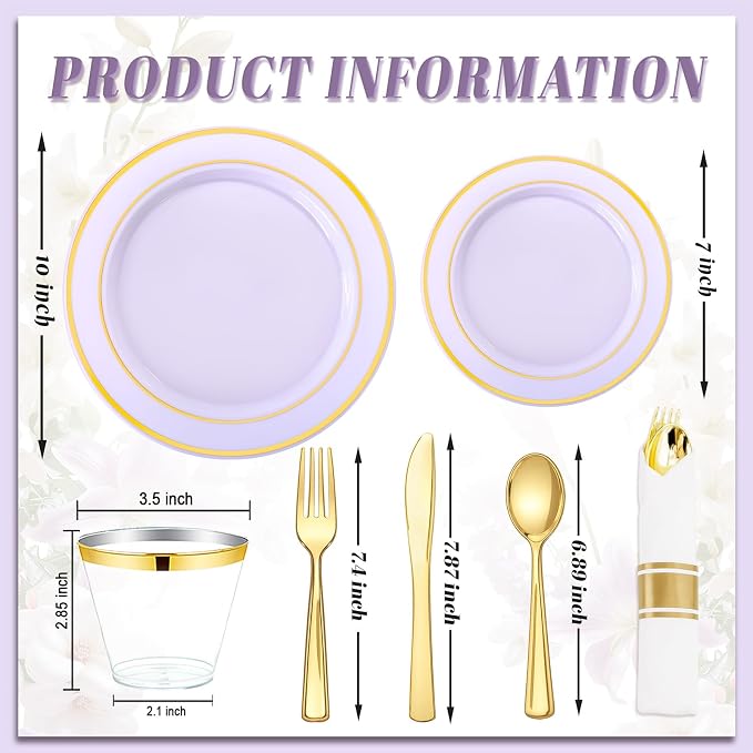 175PCS Purple Plates Disposable - Image 8