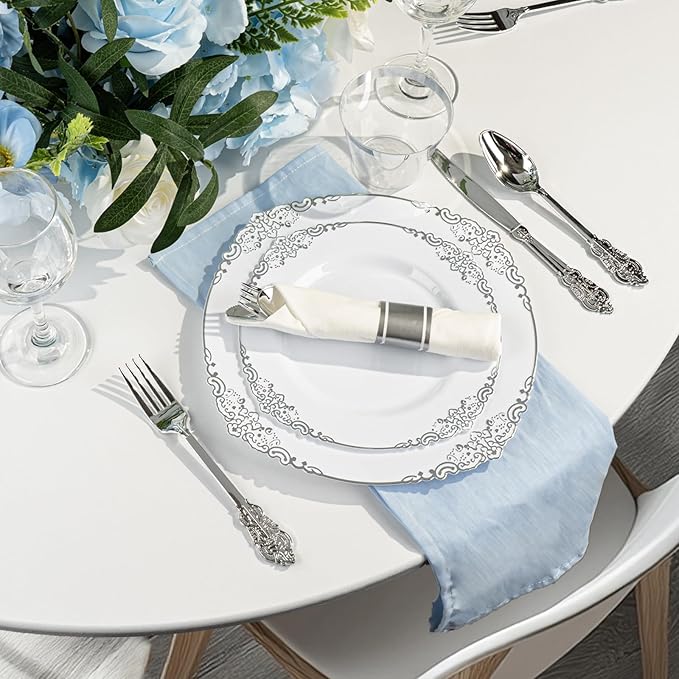Bestluck 350PCS Silver Plastic Plates - Image 5