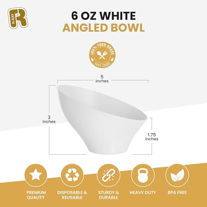R-kay 6 Pack Angled White Serving Bowls - Image 6