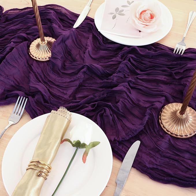 3 Pack Purple Cheesecloth Table Runner 120 Inch Boho Wedding Decor | - Image 5
