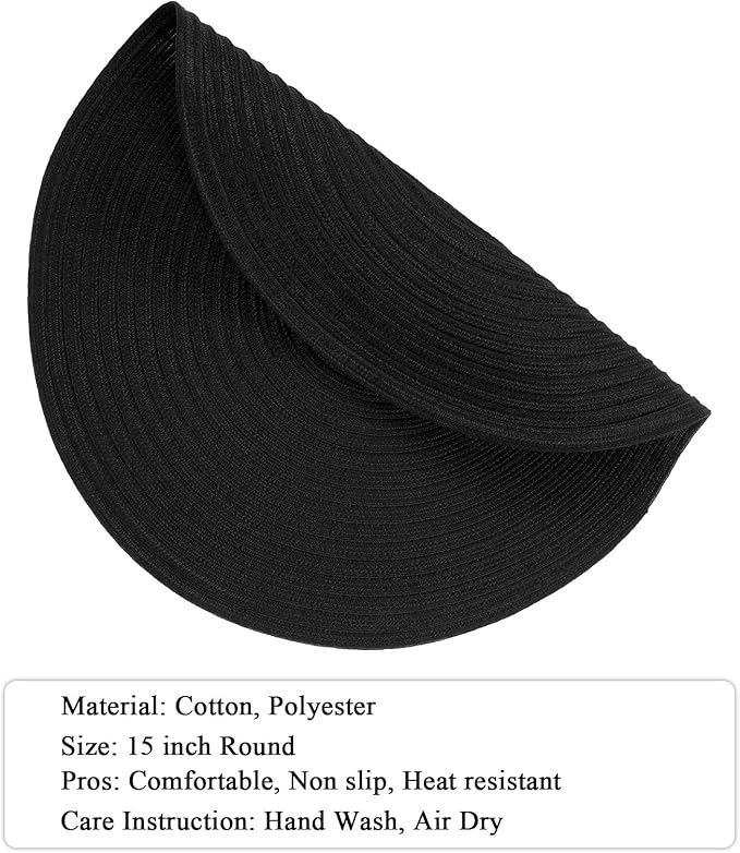 SHACOS Round Braided Placemats Set of 6 Cotton Polyester Heavy Duty 15 inch - Image 2