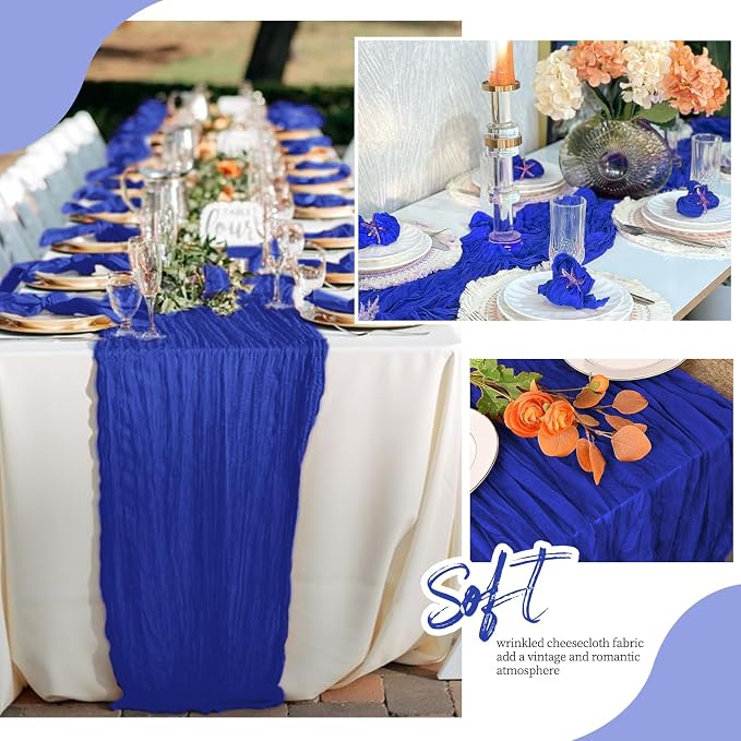 6 Pack Royal Blue Cheesecloth Table Runner 17x108 Inch Semi Sheer Boho Gauze - Image 4