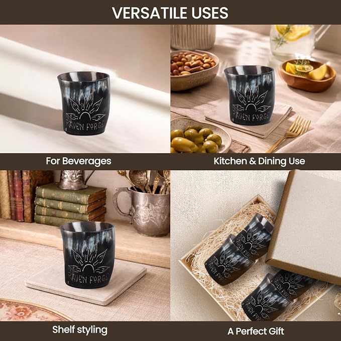 Handicrafts Home Viking Horn Shot Glasses Set of 4, Handmade Natural Ox Horn - Image 4