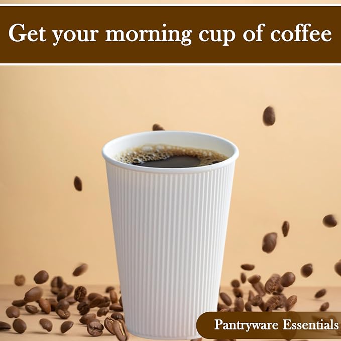 12oz Double Wall Ripple White Paper Coffee Cups- Pack of 50ct - Image 6
