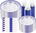 SUT 350 Pcs Blue and Clear Plastic Dinnerware Set by SeeYouTomorrow