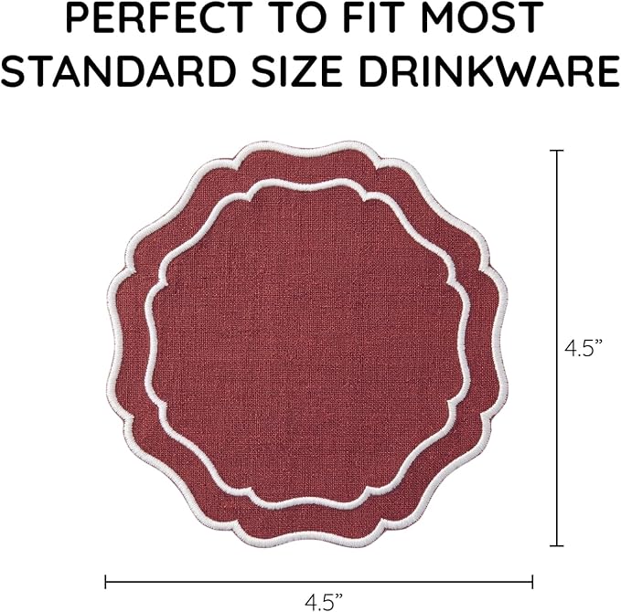 Linen Coasters for Drinks, 4.5 inch, Paprika | Absorbent Linen Drink Mats - Image 3