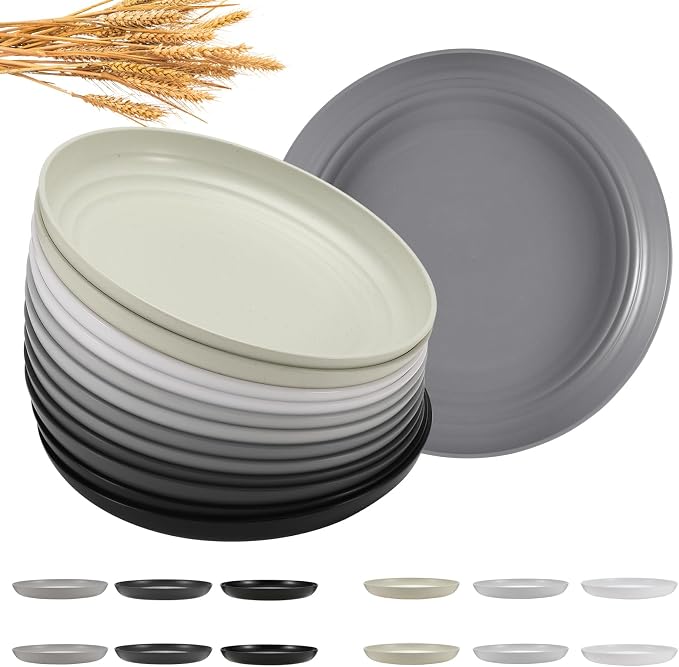 HEYCOME 12 Pcs Unbreakable Deep Dessert Plates Set, 8 inch Reusable Plastic by StayHealthyStayHappy