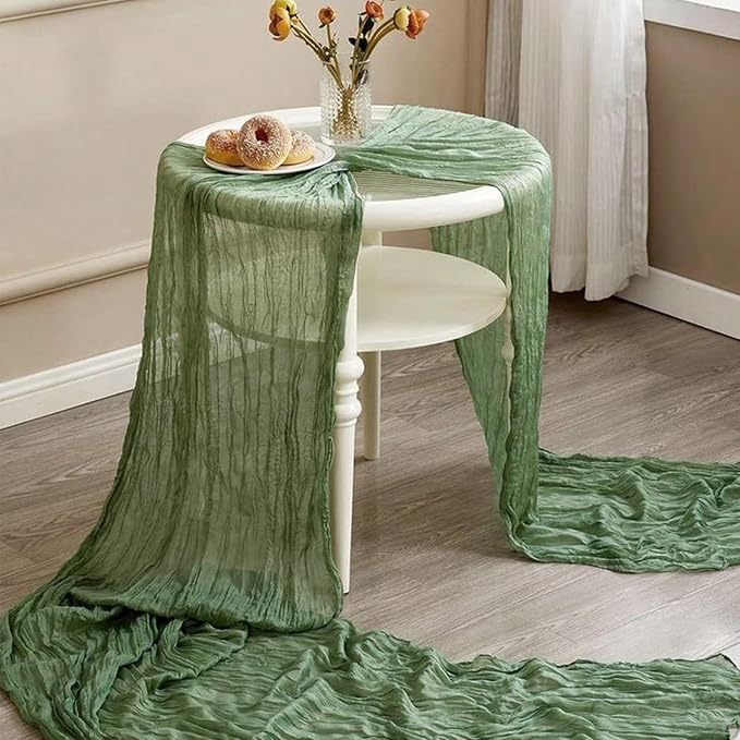 3Pack Sage Green Cheesecloth Table Runner 17x108inch Sheer Table Runners | Sage - Image 8