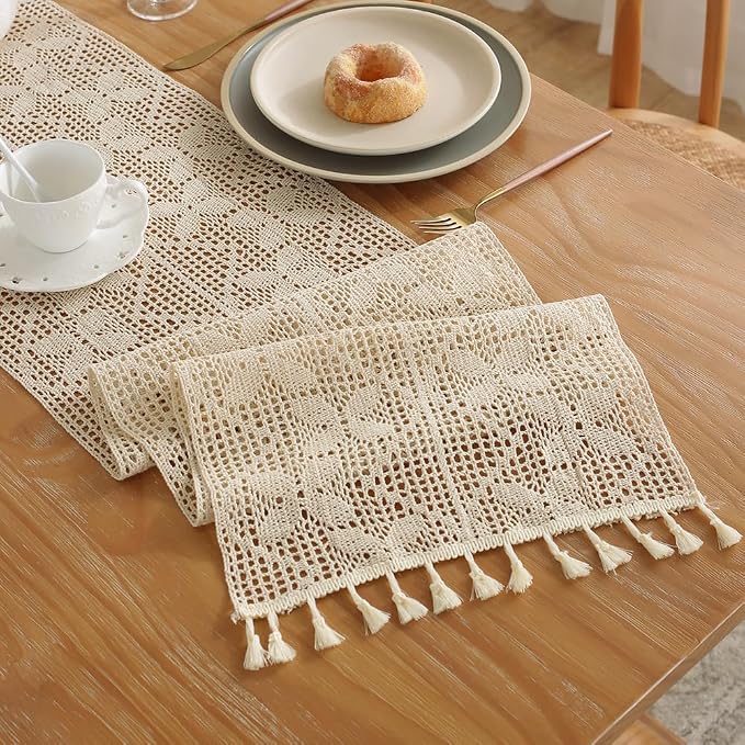 meioro Mesh Woven Table Runners, 35x86 Inch Boho Cotton Table Runner - Image 6