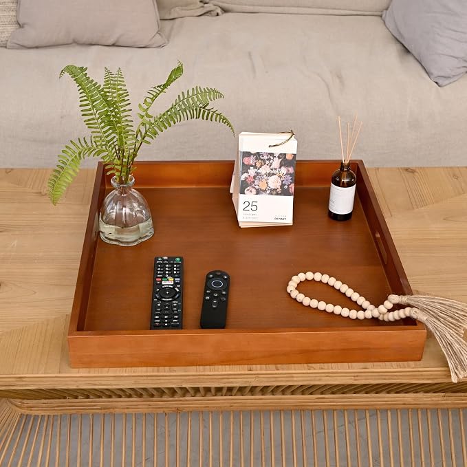 20 Inch Extra Large Square Serving Tray HeavyDuty Pine Wood Tray - Image 2