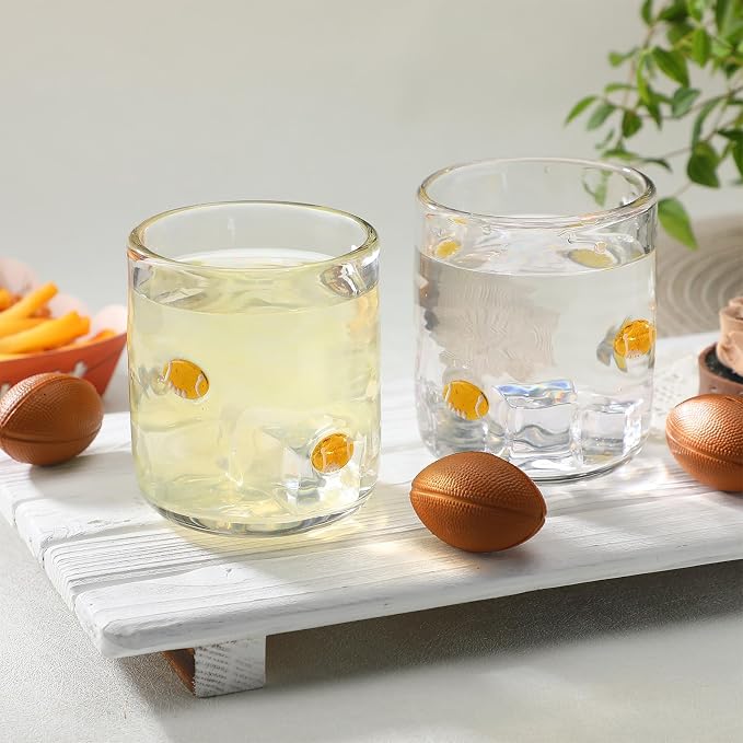 SiliFine 2 PCS Football Icon Juice Glasses, 14 oz Sport Ball Stemless Wine - Image 2