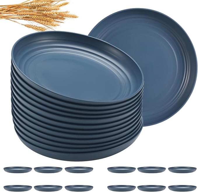HEYCOME 12 Pcs Unbreakable Deep Dessert Plates Set, 8 inch Reusable Plastic by StayHealthyStayHappy