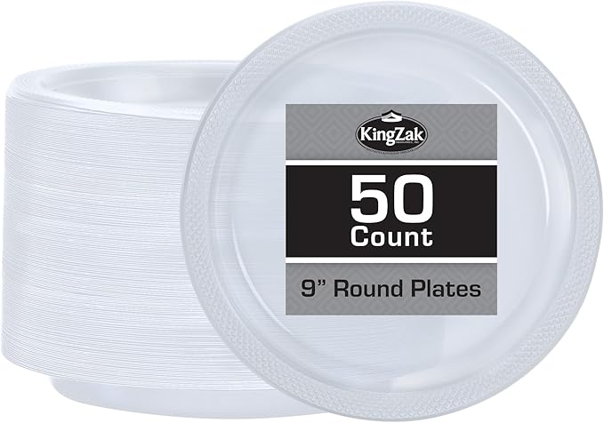 Clear Solid Color Premium Heavy Weight Plastic Dinner Plate 50 Count - Image 2