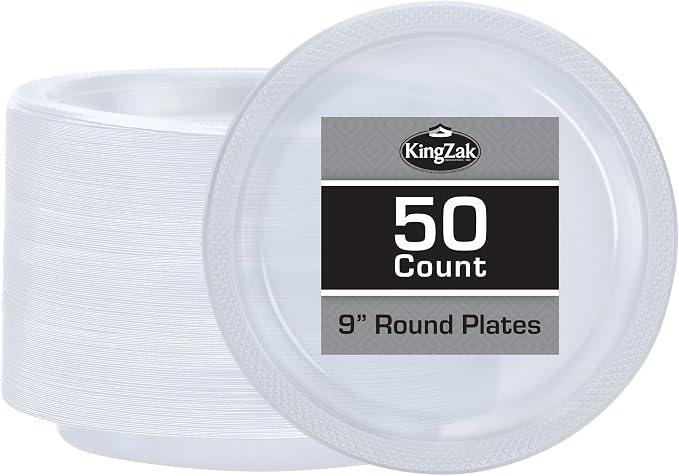Clear Solid Color Premium Heavy Weight Plastic Dinner Plate 50 Count by HannaKSignature