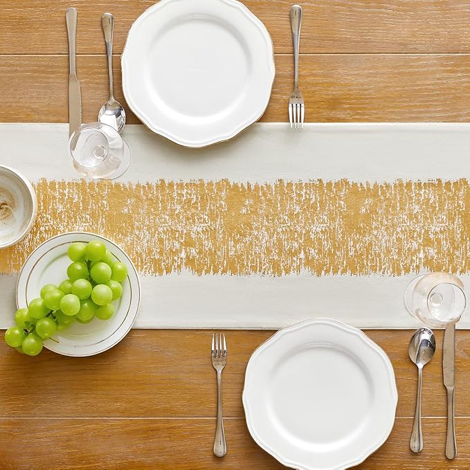Metallic Style Gold Table Runner, Table Runners 48 Inches Long | Cotton Linen - Image 4