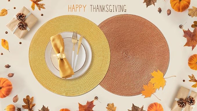 FunWheat Round Braided Placemats Set of 4 Table Mats - Image 7