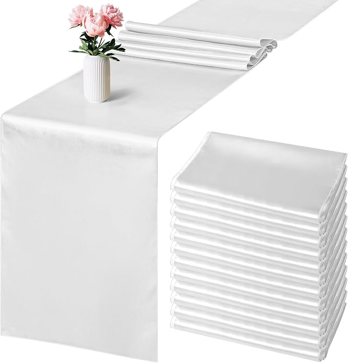 Aneco 12 Pack Satin Table Runner 12 x 108 Inch White Long Wedding Satin Silk by Aneco