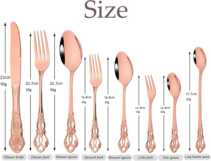 Mirror Polished Copper Silverware Set, 24-Piece 18/10 Stainless Steel Rose Gold - Image 7
