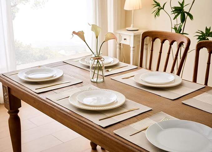 Wracra Linen Placemats, 12 x 18 Inch Set of 4 Placemats, Farmhouse Macrame - Image 2