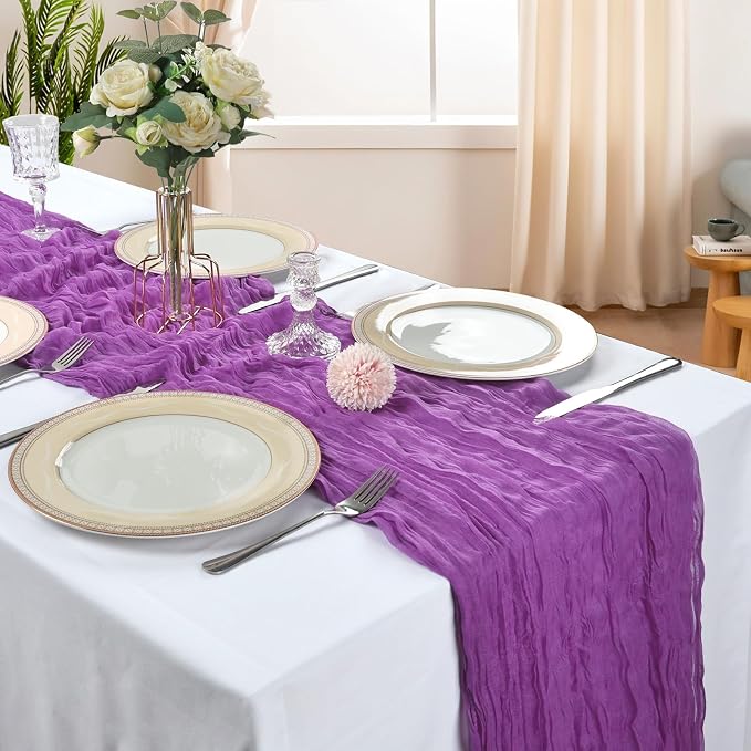 12 Pack 10Ft Purple Cheesecloth Table Runner 23 x 120 Inch | Gauze Rustic Boho - Image 2